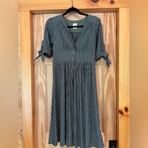 By Together Blue and White Buttoned Tie Front Sundress